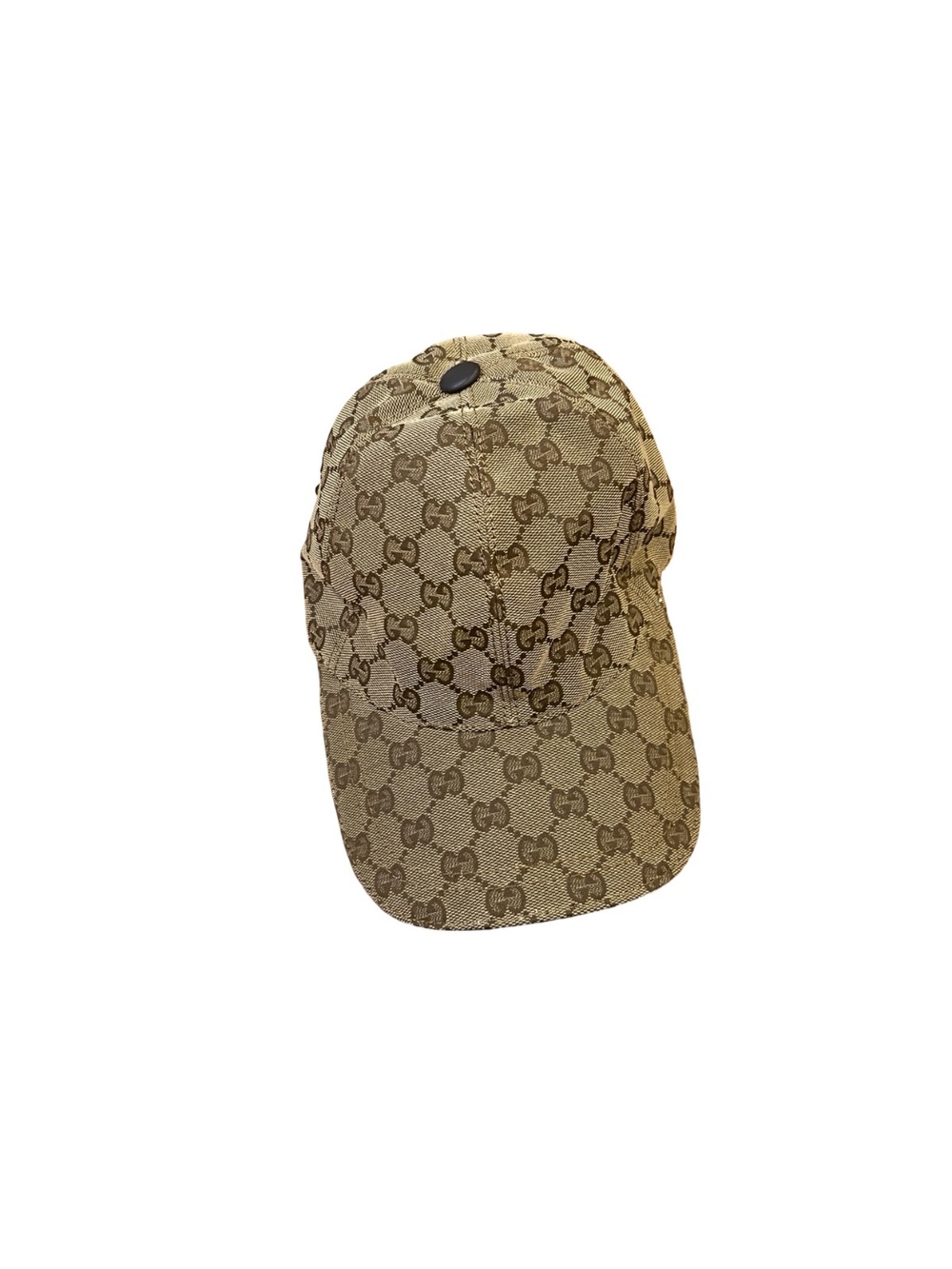 Gucci GG Monogram Canvas Baseball Cap Hat Size M Brown Beige Leather Italy